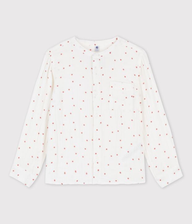 Camisa de gasa de algod&oacute;n estampada para ni&ntilde;o blanco/marron