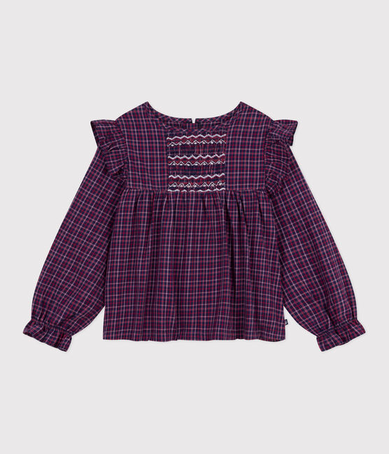 Blusa infantil de manga larga de franela a cuadros azul SMOKING/blanco MULTICO