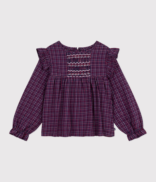 Blusa infantil de manga larga de franela a cuadros azul/multicolor