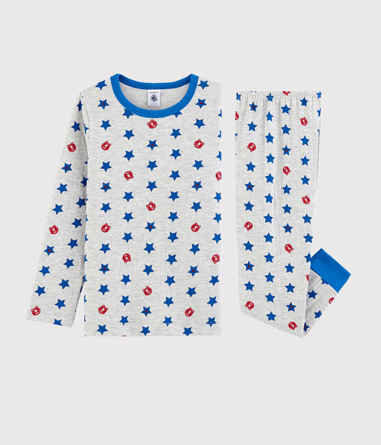 Pijama de túbico gris jaspeado con estrellas para niño gris BELUGA/blanco MULTICO