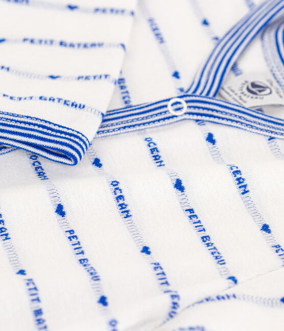 Pelele sin pies jacquard de algodón blanco MARSHMALLOW/azul PERSE
