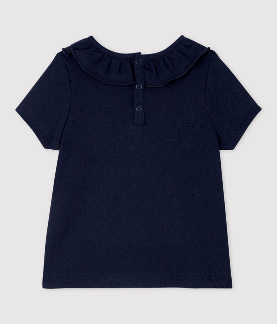 Blusa calada de manga corta de algodón de bebé niña azul SMOKING