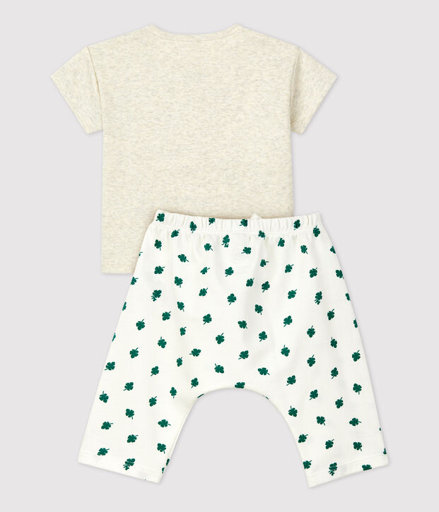 Conjunto de 2 piezas con estampado vegetal de mulet&oacute;n ecol&oacute;gico de beb&eacute; beige/multicolor