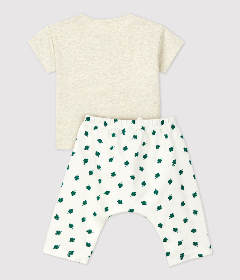 Conjunto de 2 piezas con estampado vegetal de mulet&oacute;n ecol&oacute;gico de beb&eacute; beige MONTELIMAR/blanco MULTICO