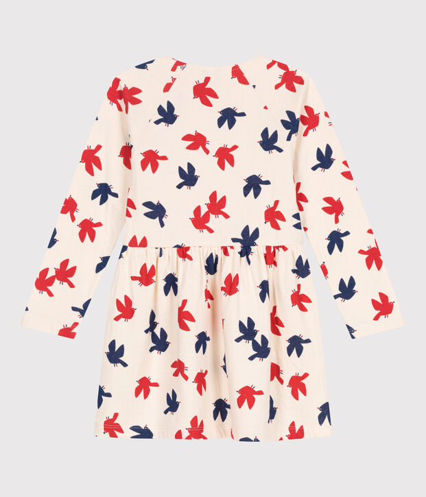 Vestido infantil de algod&oacute;n de manga larga con estampado crudo/multicolor