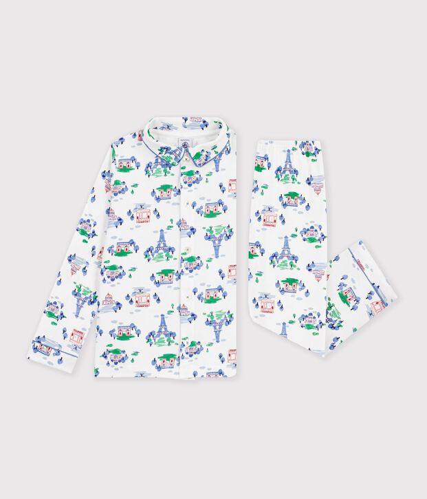 Pijama infantil abotonado de algod&oacute;n con estampado de Par&iacute;s blanco/multicolor