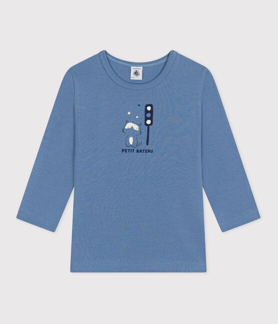 Camiseta de algodón de manga larga para niño azul BEACH