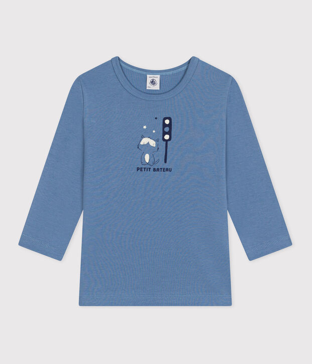 Camiseta de algod&oacute;n de manga larga para ni&ntilde;o azul