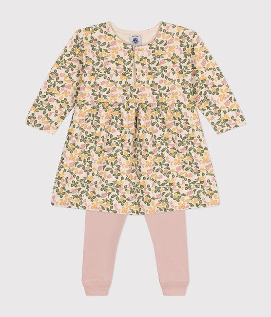 Vestido de manga larga de túbico y leggings de algodón para bebé blanco AVALANCHE/ MULTICO