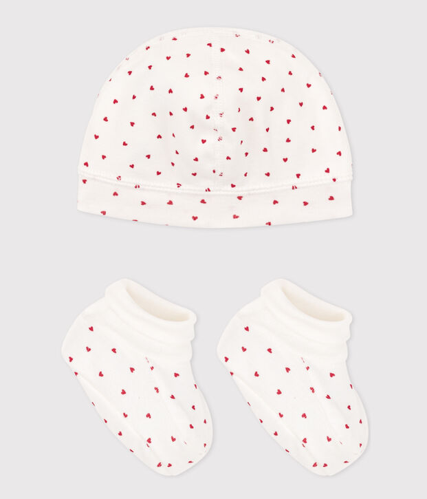 Juego de gorro y patucos con coraz&oacute;n para beb&eacute; multicolor