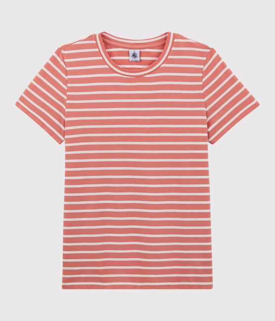 Camiseta RECTA con cuello redondo de algodón orgánico de mujer rosa PAPAYE/ MARSHMALLOW