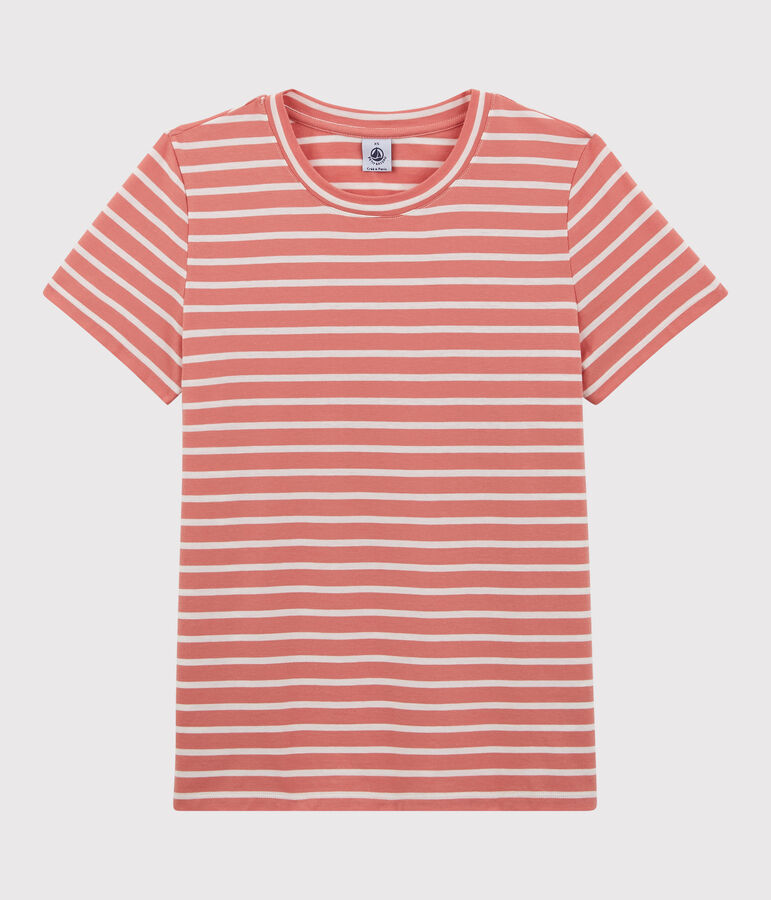 Camiseta RECTA con cuello redondo de algod&oacute;n org&aacute;nico de mujer rosa PAPAYE/ MARSHMALLOW