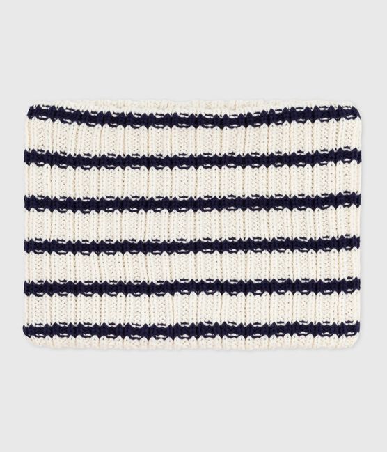 Braga de cuello infantil de punto tricotado a rayas con forro polar azul MARSHMALLOW/ SOIR