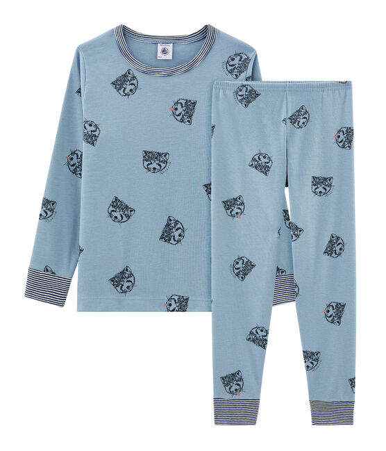 Pijama de punto para niño azul ACIER/blanco MULTICO
