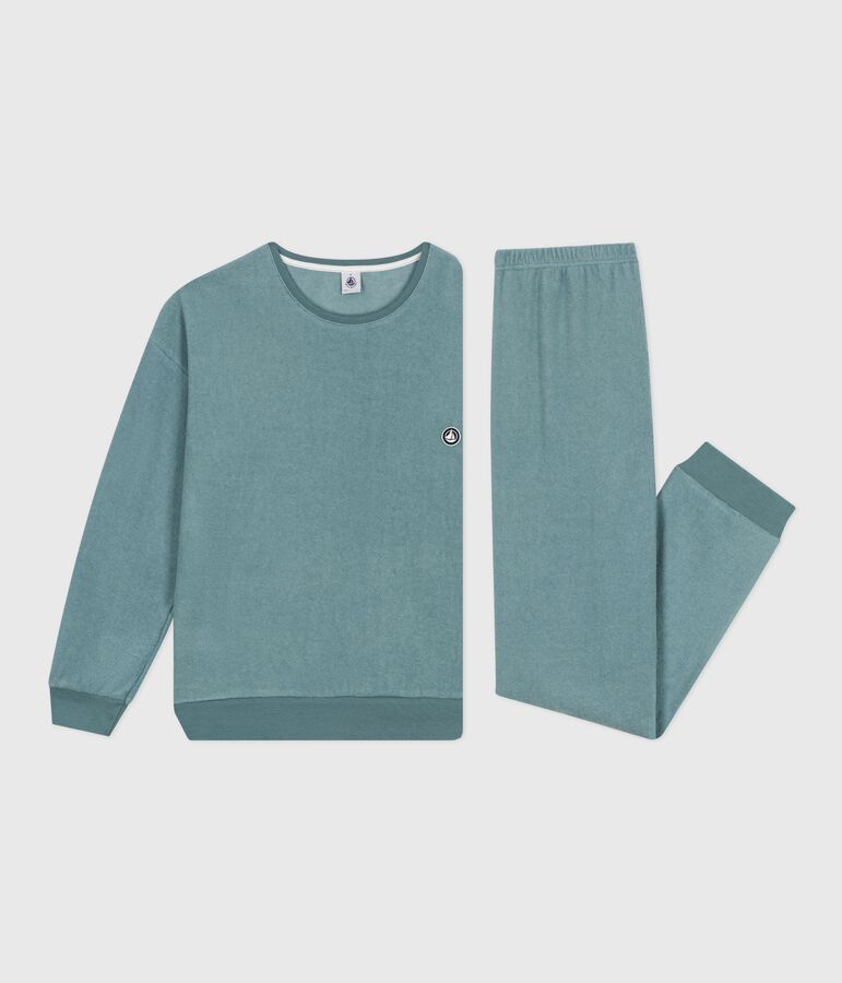 Pijama liso de rizo de algod&oacute;n para mujer azul GOBELIN