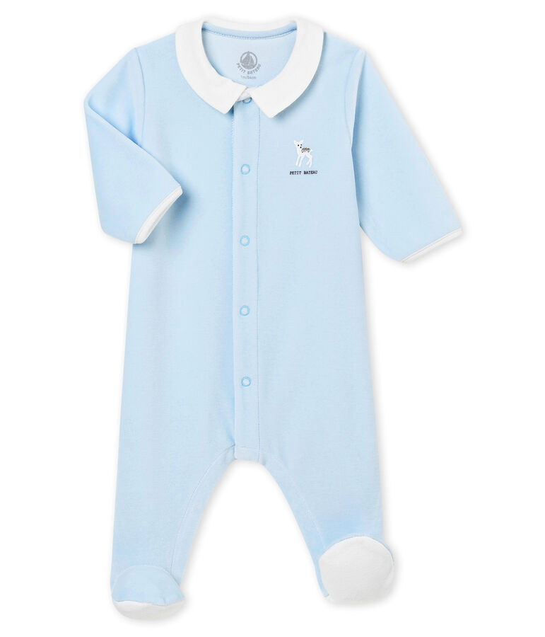 Pijama para beb&eacute; ni&ntilde;o en terciopelo de algod&oacute;n liso azul FRAICHEUR