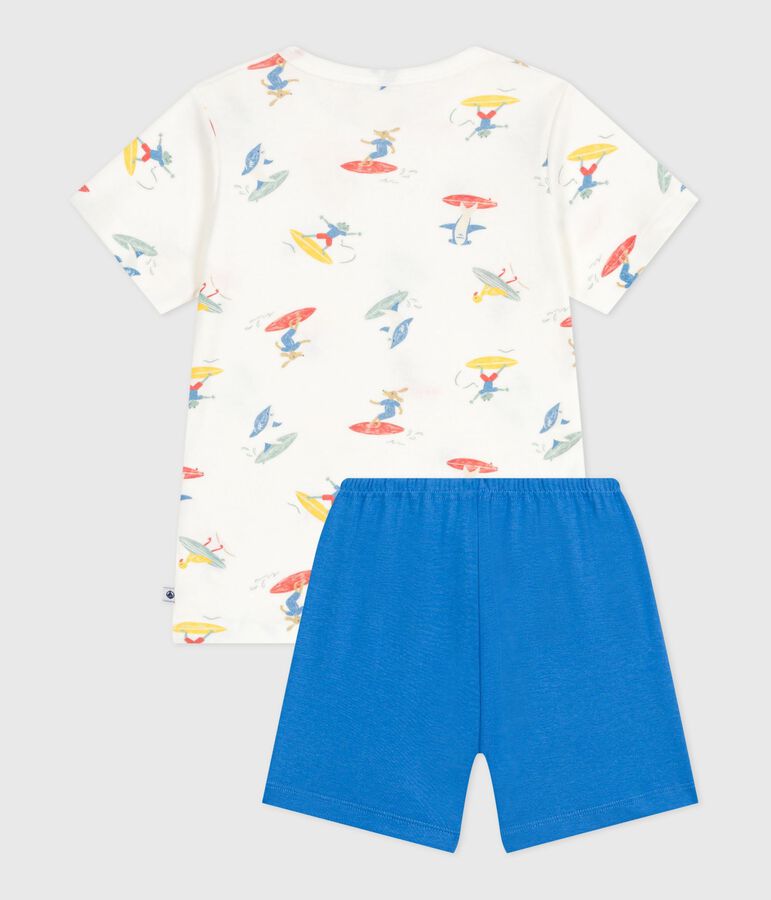 Pijama corto infantil de algod&oacute;n con estampado de surfistas blanco/multicolor