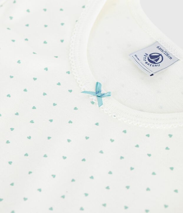 Camis&oacute;n infantil de algod&oacute;n de manga corta con estampado de corazones blanco/verde