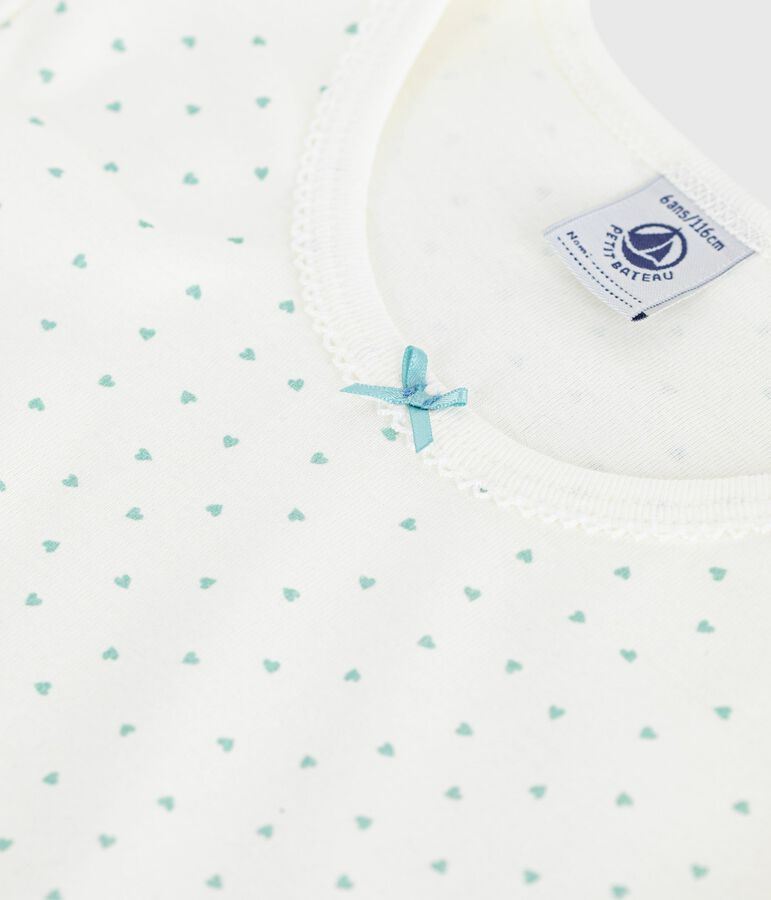 Camis&oacute;n infantil de algod&oacute;n de manga corta con estampado de corazones blanco/verde