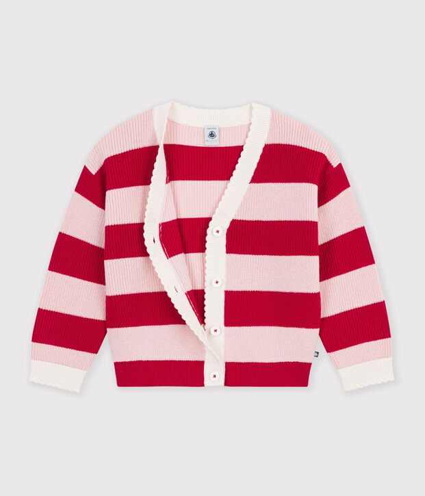 C&aacute;rdigan infantil de lana y algod&oacute;n a rayas rosa/rosa