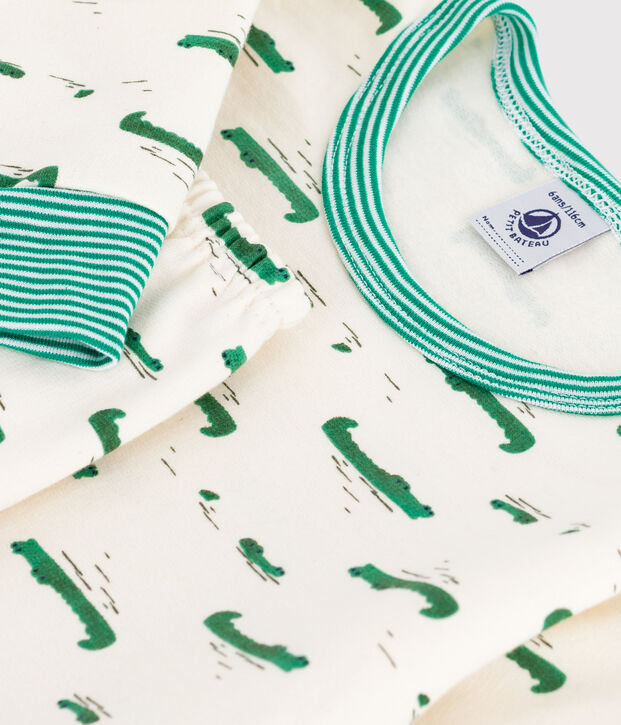 Pijama infantil de felpa con estampado de cocodrilos crudo/multicolor