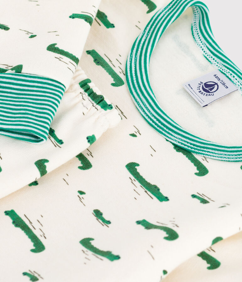Pijama infantil de felpa con estampado de cocodrilos crudo/multicolor