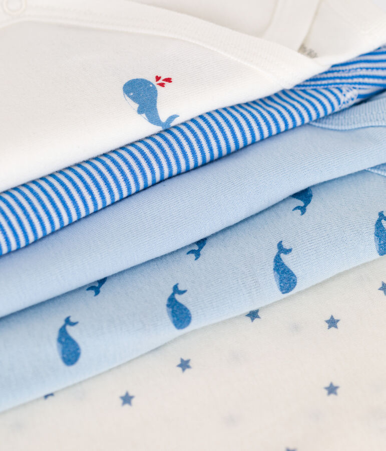 Juego de 5 bodis cruzados y estampados de manga larga de algod&oacute;n para beb&eacute; variante 1