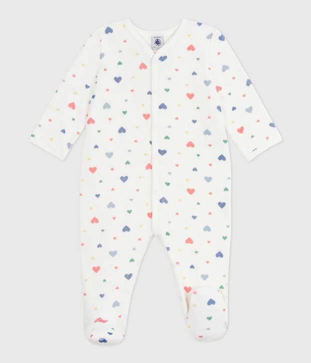Pijama de terciopelo con estampado de corazones para beb&eacute; blanco/multicolor