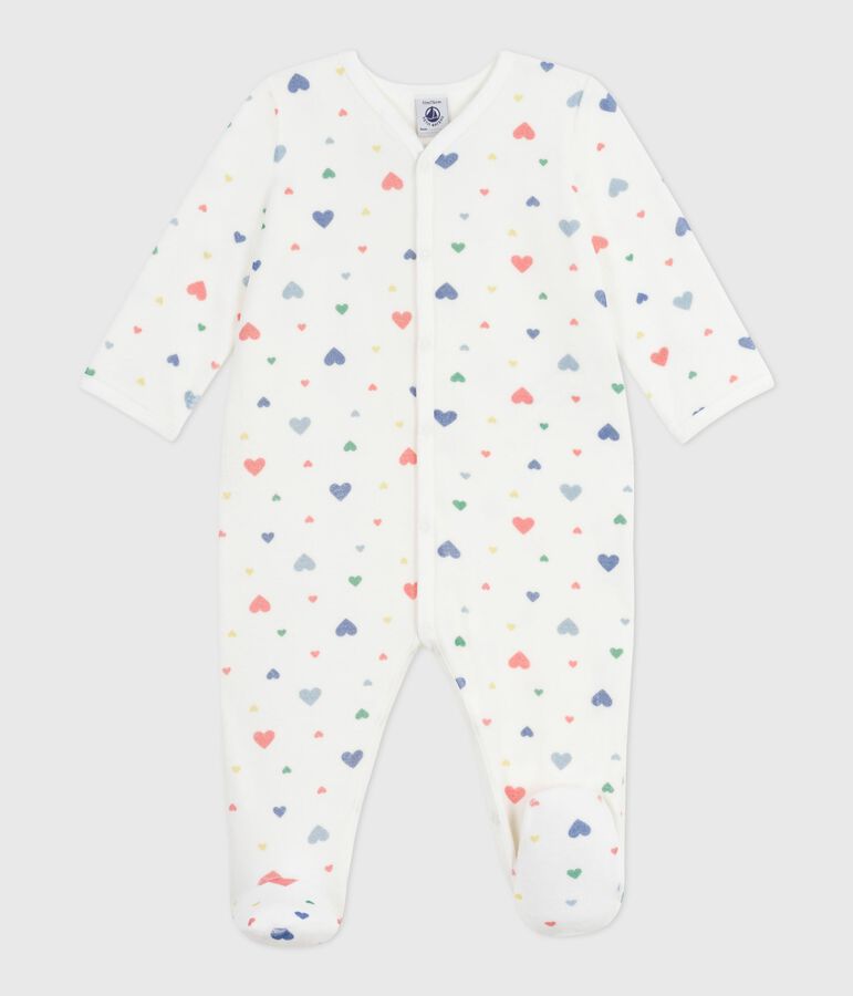 Pijama de terciopelo con estampado de corazones para beb&eacute; blanco/multicolor