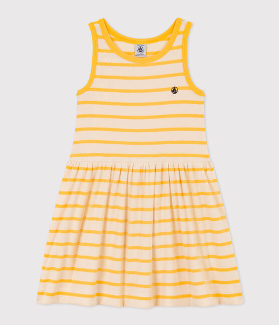 Vestido de algodón sin mangas para niña amarillo AVALANCHE/blanco DAISY
