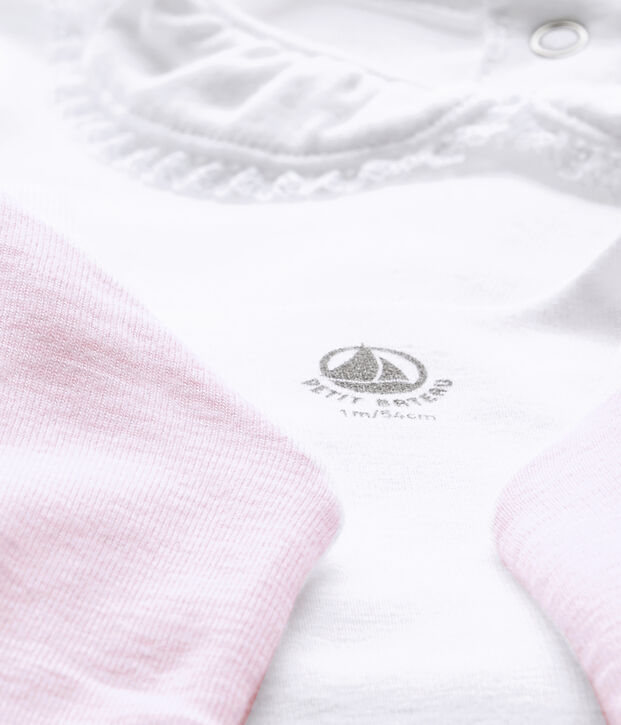 Conjunto beb&eacute; ni&ntilde;a 3 piezas blanco/rosa