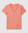 Camiseta RECTA con cuello de pico de algodón orgánico de mujer rosa PAPAYE
