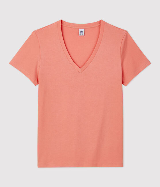 Camiseta RECTA con cuello de pico de algodón orgánico de mujer rosa PAPAYE