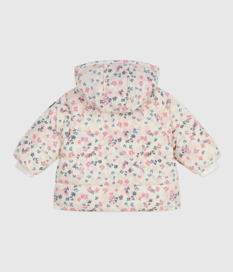 Chaqueta de plum&oacute;n para beb&eacute; con estampado floral y capucha extra&iacute;ble. crudo/multicolor