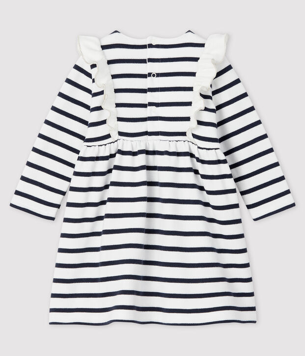 Vestido de manga larga para beb&eacute; ni&ntilde;a blanco/azul