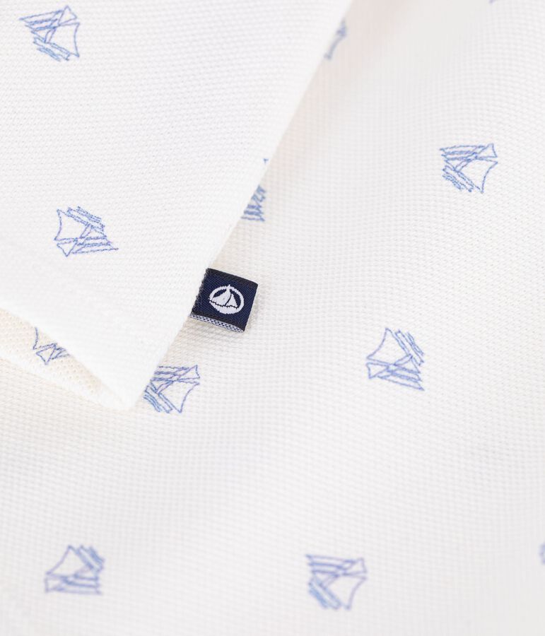 Polo de algod&oacute;n de manga corta con estampado de barcos vintage para beb&eacute; blanco/azul