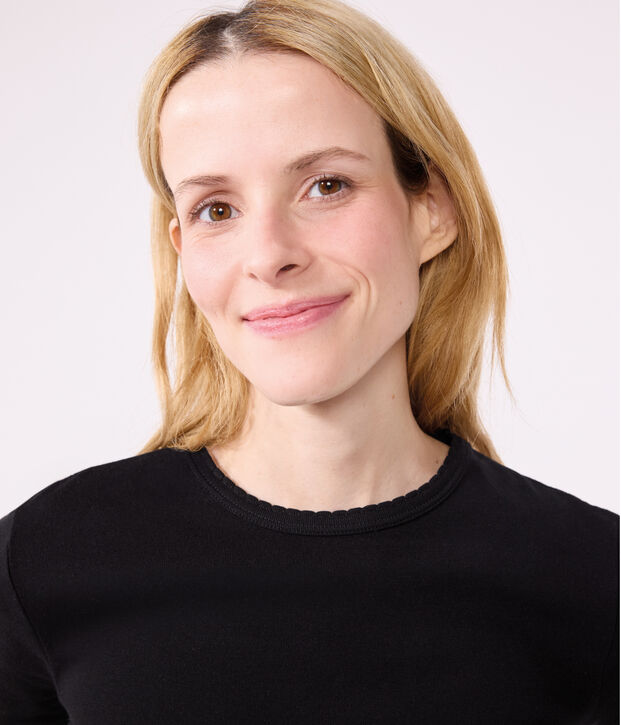 Camiseta L'ICONIQUE de algod&oacute;n de punto cocotte para mujer negro