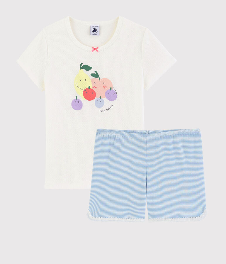 Pijama corto con estampado de frutas de verano de ni&ntilde;a de algod&oacute;n blanco/multicolor