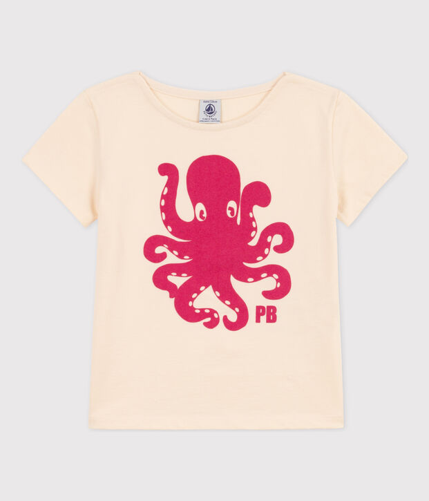 Camiseta flocada de manga corta para ni&ntilde;a crudo