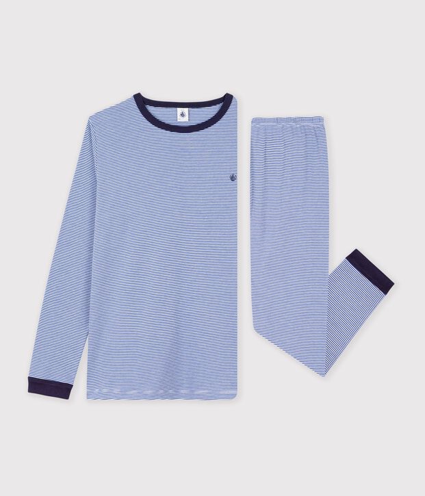 Pijama infantil de algod&oacute;n a rayas azul/blanco