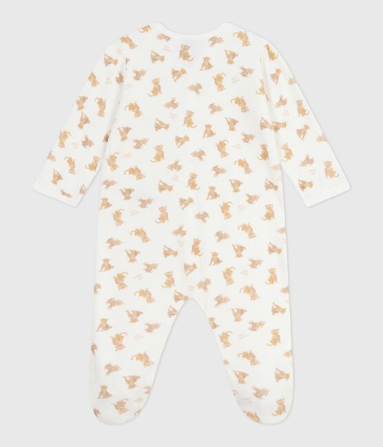 Pijama de terciopelo con estampado de leopardos para bebé blanco MARSHMALLOW/blanco MULTICO