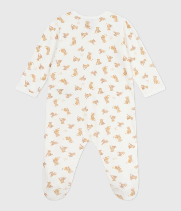 Pijama de terciopelo con estampado de leopardos para beb&eacute; blanco/multicolor