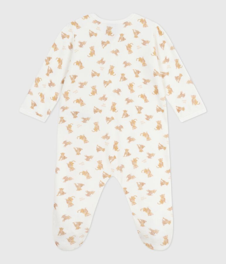 Pijama de terciopelo con estampado de leopardos para beb&eacute; blanco/multicolor