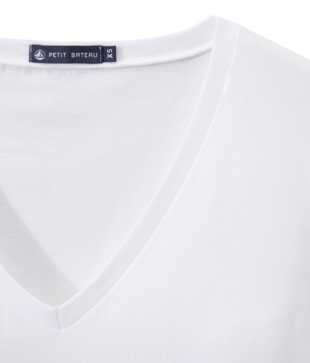 Camiseta en jersey ligero con cuello en pico para mujer blanco
