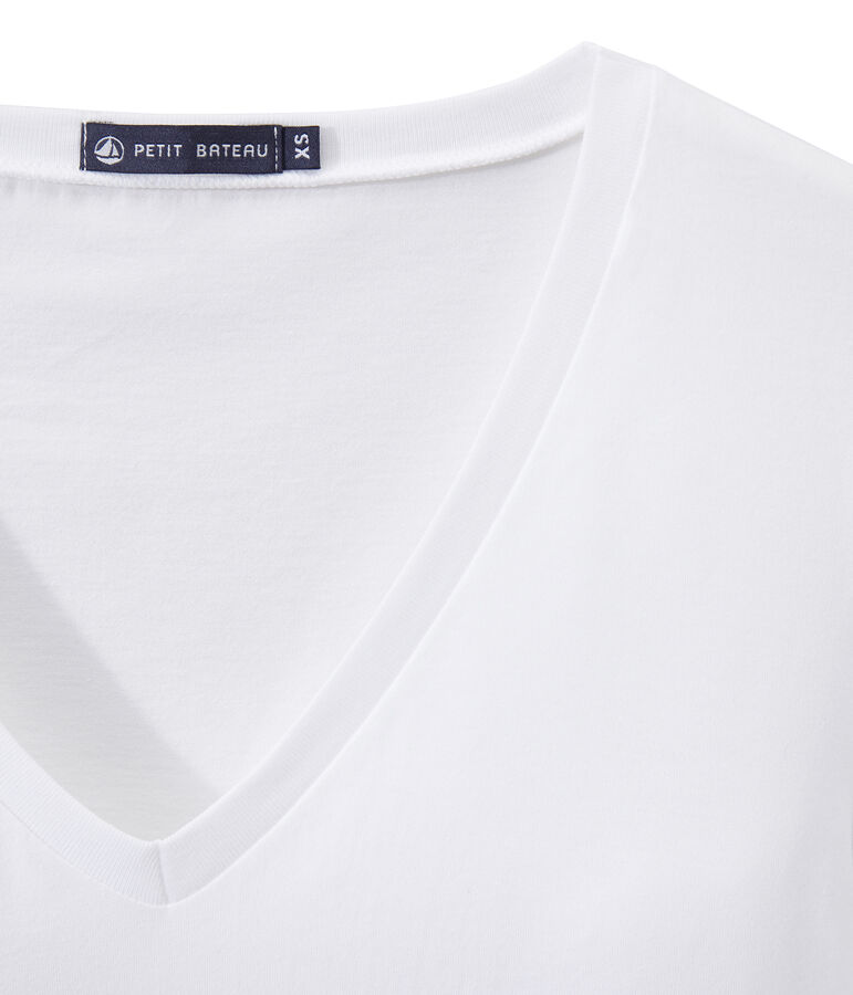 Camiseta en jersey ligero con cuello en pico para mujer blanco