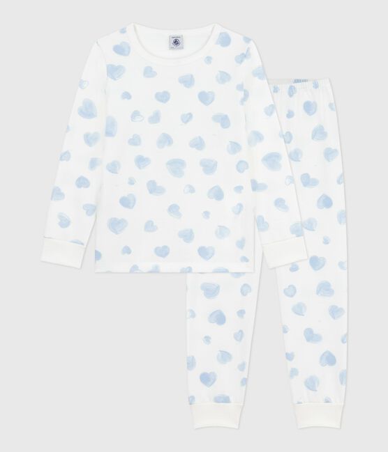 Pijama infantil de felpa con estampado de corazones blanco MARSHMALLOW/blanco MULTICO