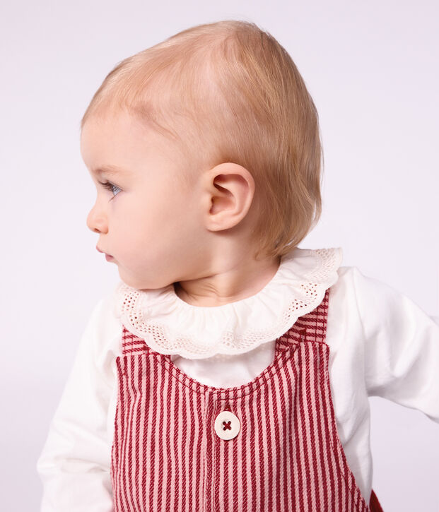 Vestido sin mangas de algod&oacute;n a rayas con insignia de coraz&oacute;n para beb&eacute; rosa/rosa
