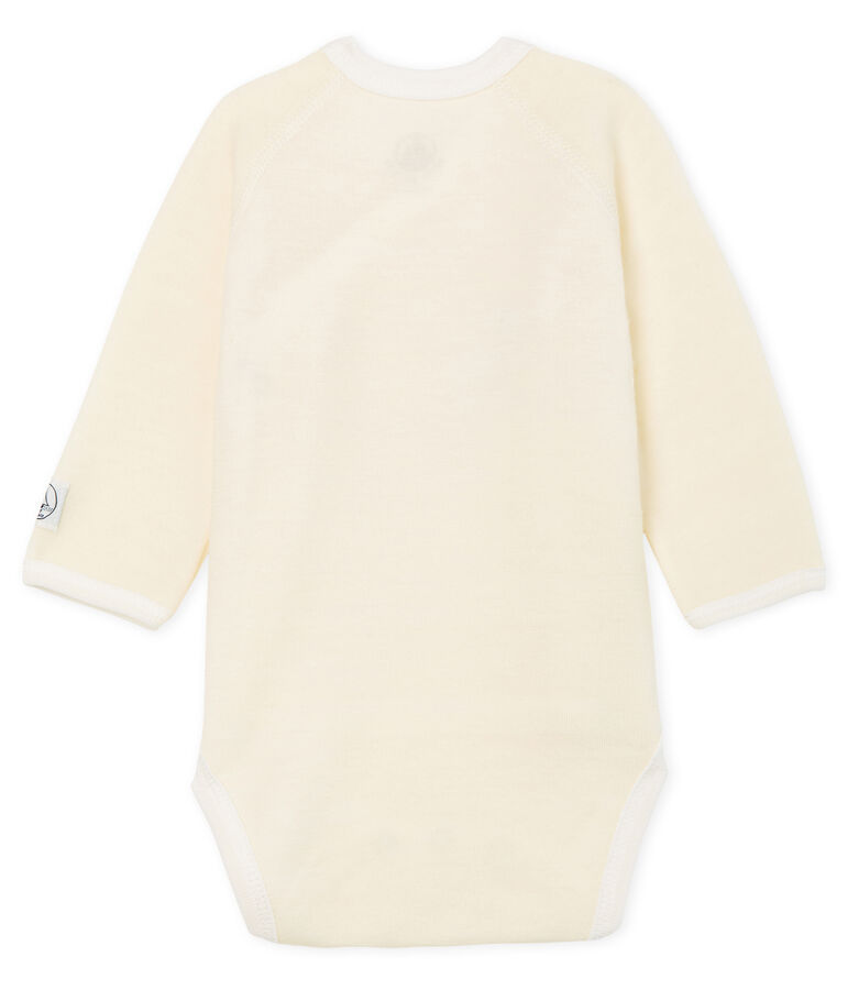 Body de manga larga para reci&eacute;n nacido de lana y algod&oacute;n blanco