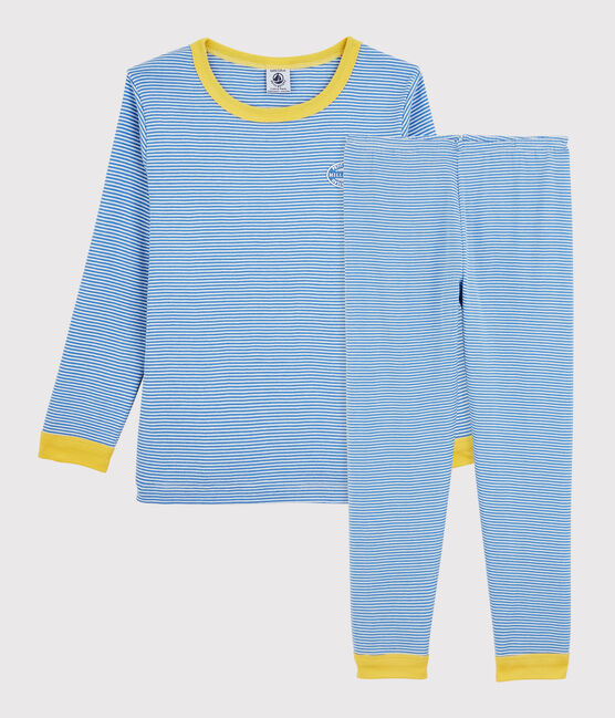 Pijama milrayas de algodón orgánico infantil unisex azul BRASIER/gris MARSHMALLOW