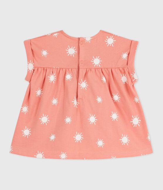 Blusa de algodón de manga corta con estampado de soles para bebé naranja ABRICOT/ MARSHMALLOW